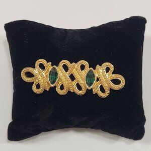 NWT Vintage Swarovski Savvy Goldtone/Green Crystal Rope Design Brooch
